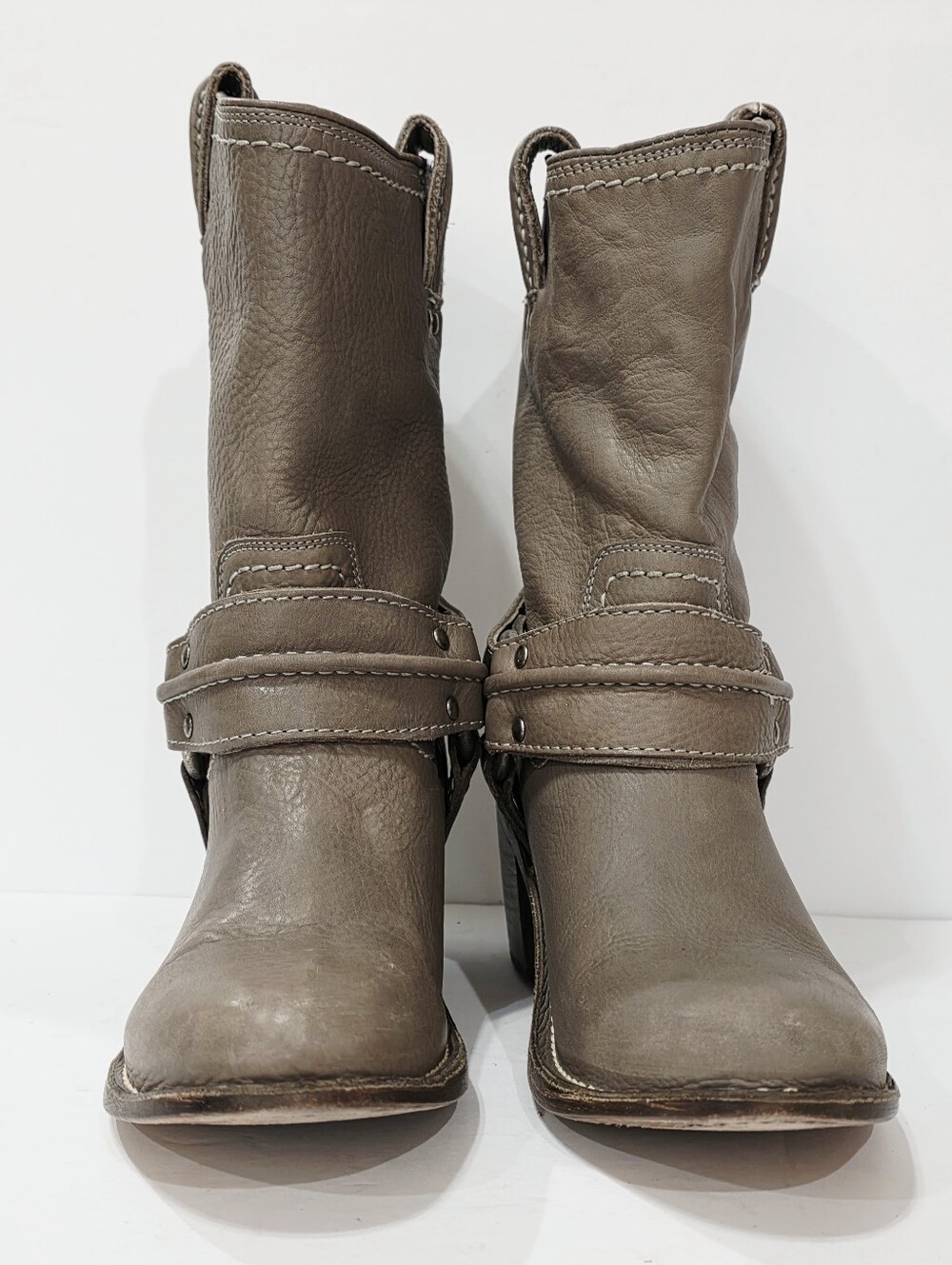 Frye 77376 GRAY Leather Boot Riding Moto Harness 12R Biker Ride Women 6.5 M Used - Picture 4 of 16